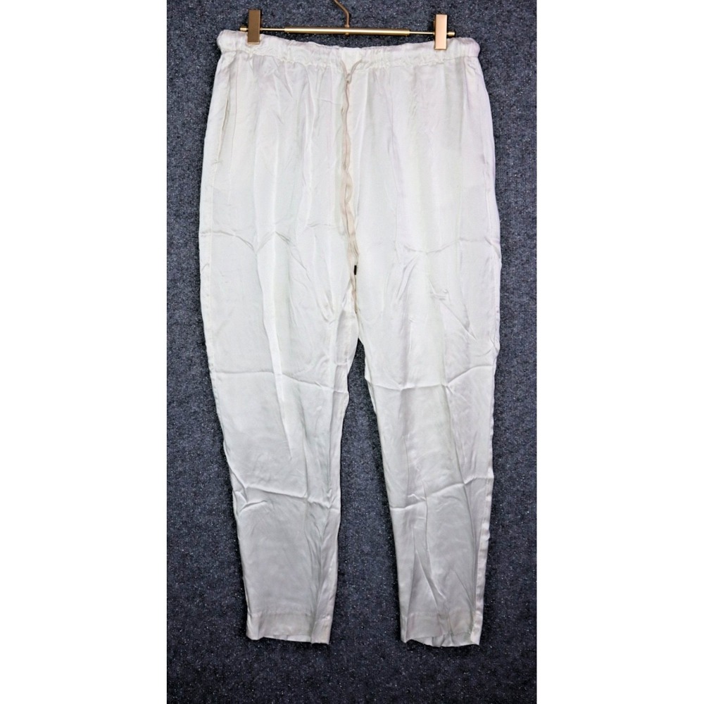 Enrica Japan Pants Women 38 Pearl White 27" 100% Silk Lightweight Drawstring EUC